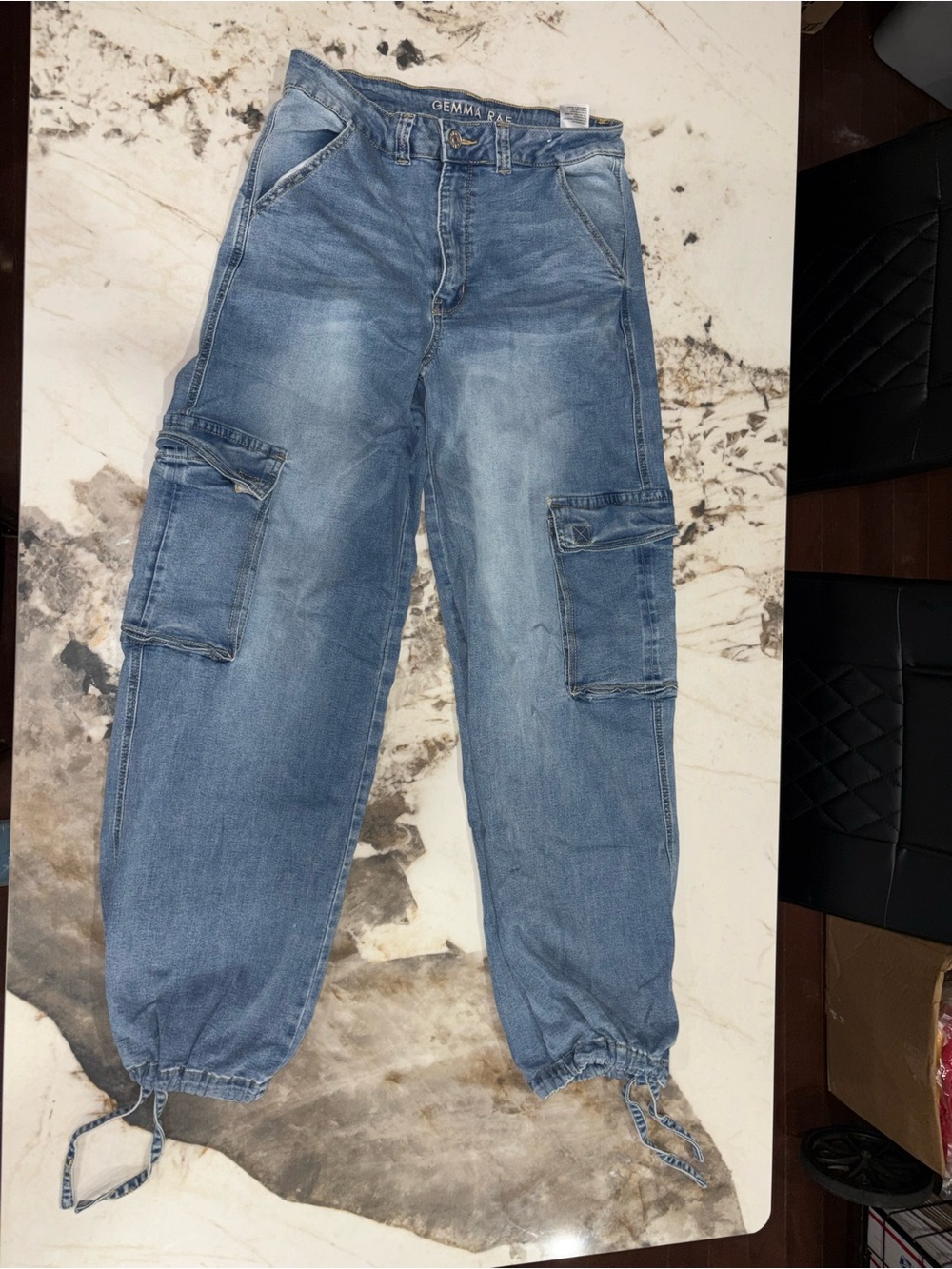 Gemma Rae Light Blue Denim Cargo Jogger Pants